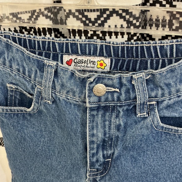 Vintage Y2K Gasoline Kids Girls Denim Jeans Size 5 Cropped Pink Floral Cuff Cute - Picture 3 of 5